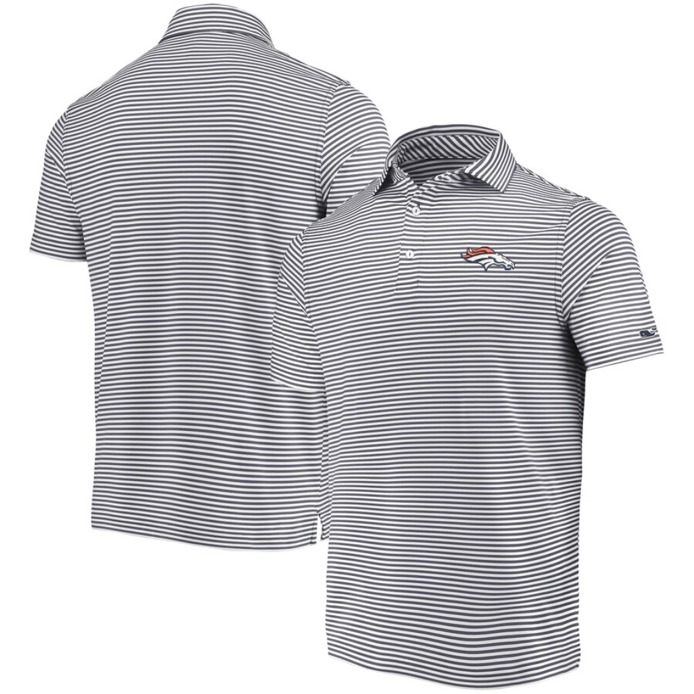 Men's Denver Broncos Vineyard Vines Navy/White Winstead Striped Polo SZ 2XL